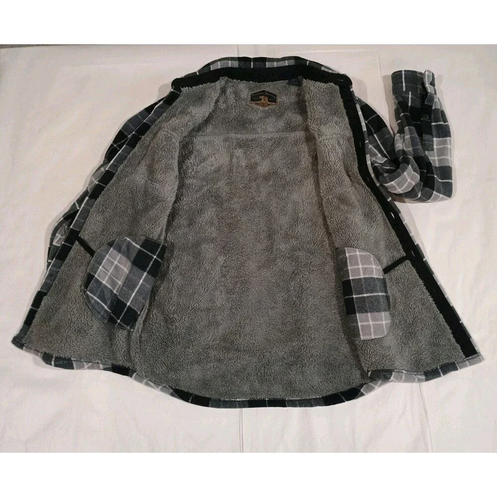 Freedom Foundry Men’s Fleece Lined Flannel Plaid Shirt Jacket Gray Blk S/P